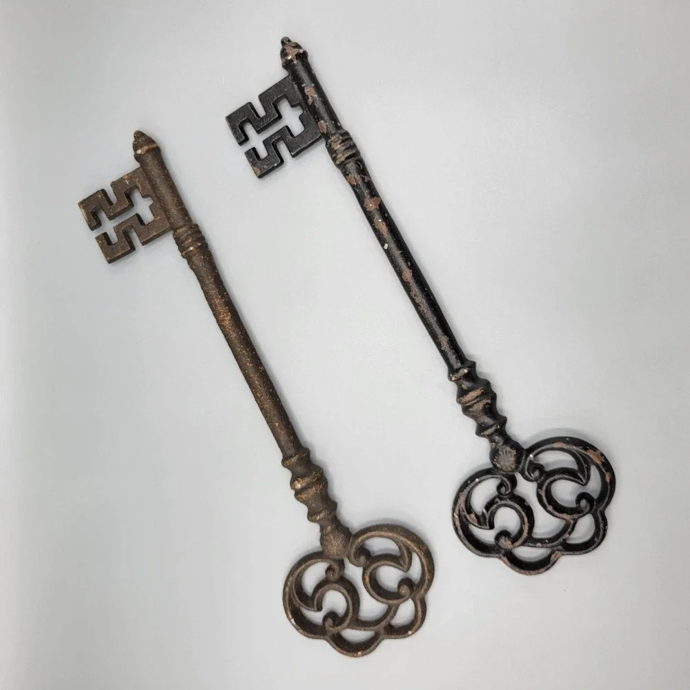 Vintage Metal Decorative Skeleton Keys Set Of 2 Black Brown 14